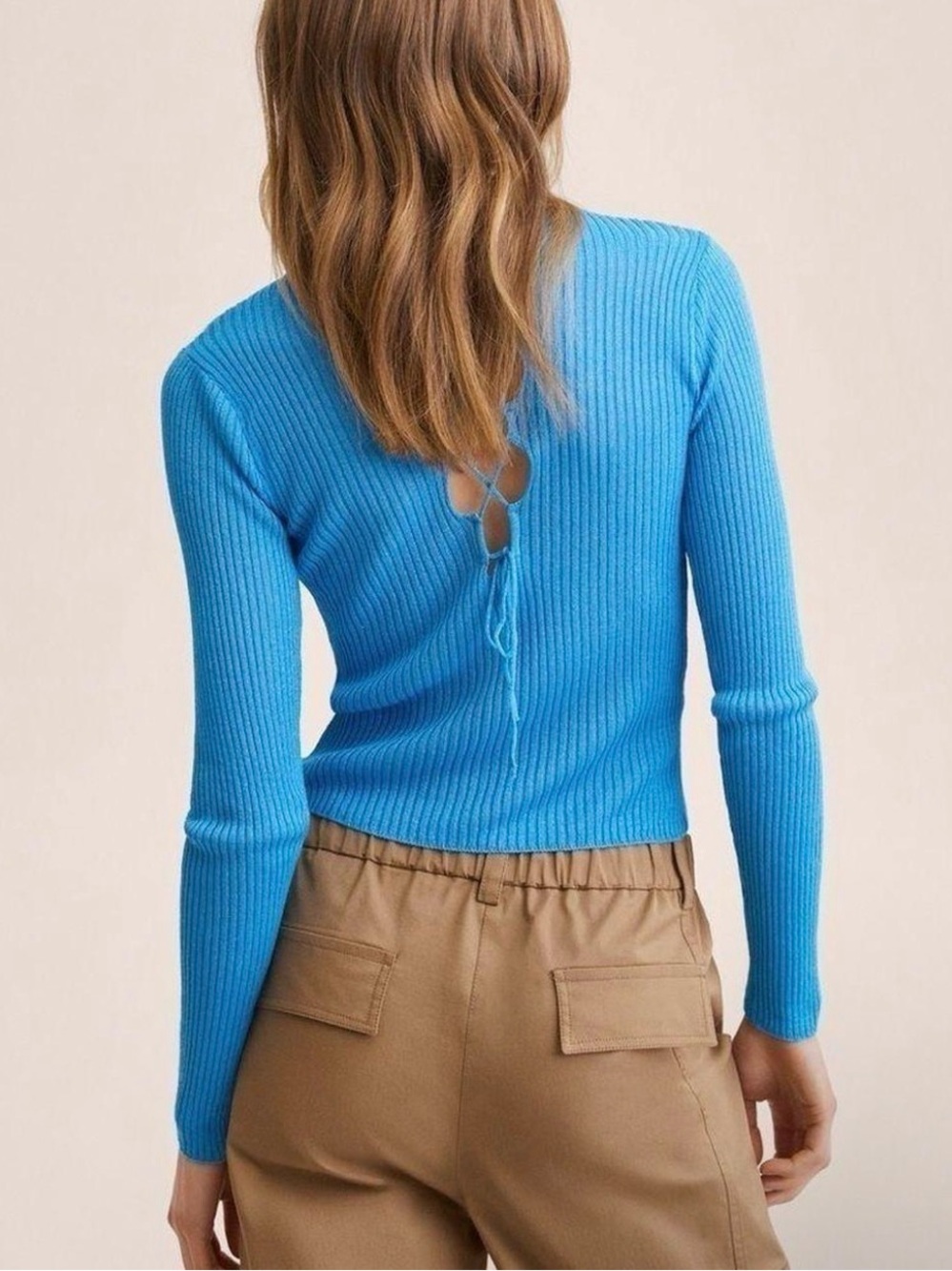 Mango Ribbed LacedUp Women's Sweater - Picture 2 of 6